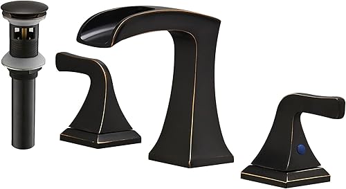 Grifo de lavabo de baño de 3 agujeros, latón con dos asas, grifo ancho de 8 pulgadas con drenaje emergente, grifos de baño y manguera de suministro