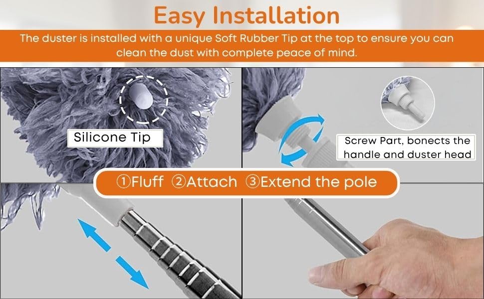 Image of BKDT Marketing 2025 Upgraded Long Handle Microfiber Feather Duster Extendable Pole 30-100 inch, Anti Scratch Bendable Washable Brush for Ceiling Fan, Cobweb, Roofs, Walls, Window, Grill, Blinds etc