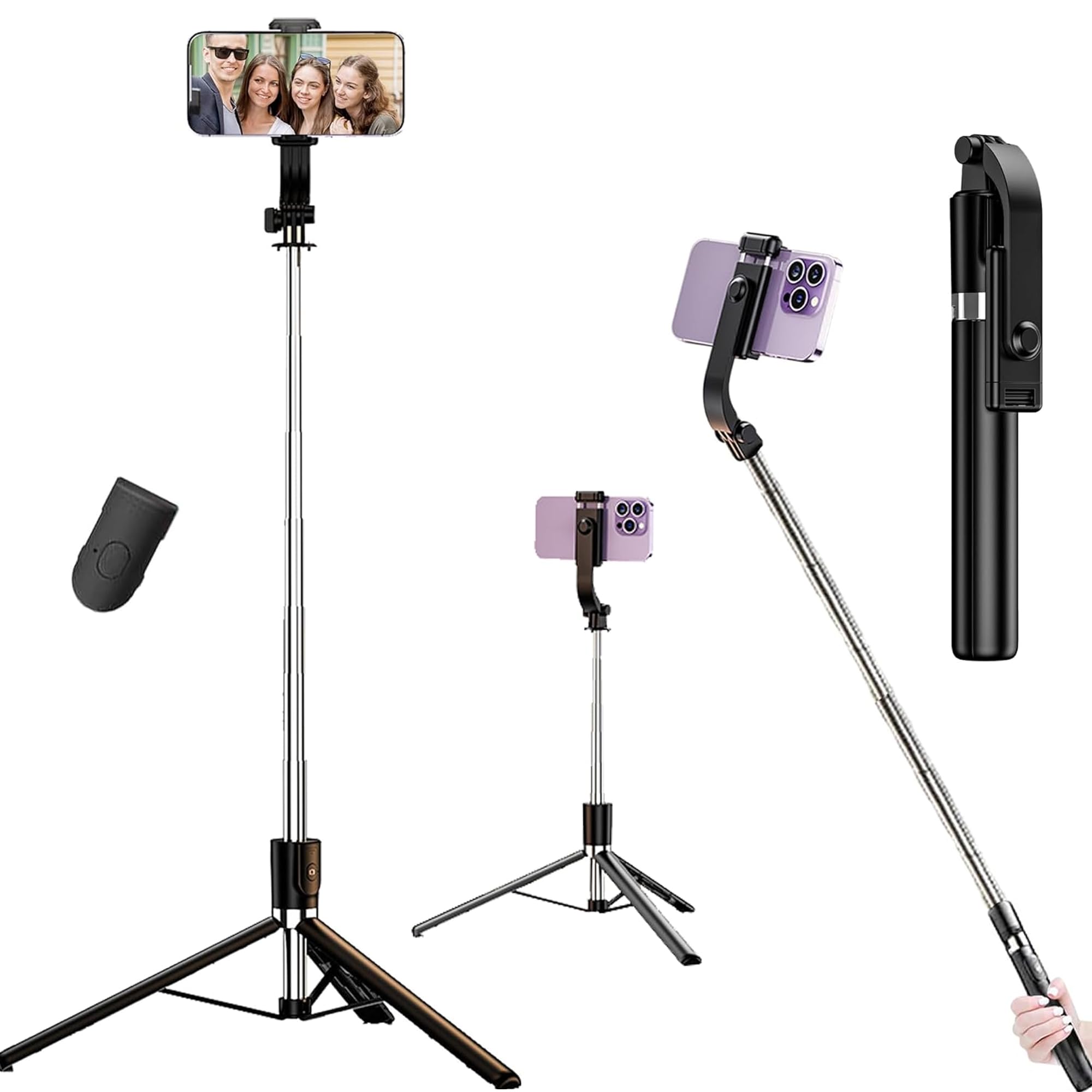 Kratos 67Inch/ 170cm Long Selfie Stick Tripod Stand with Wireless Remote, Long Tripod Stand with 360° Rotation, Compatible with Mobile/GoPro for Travel,Compatible with iPhone and All Smartphones-image-22