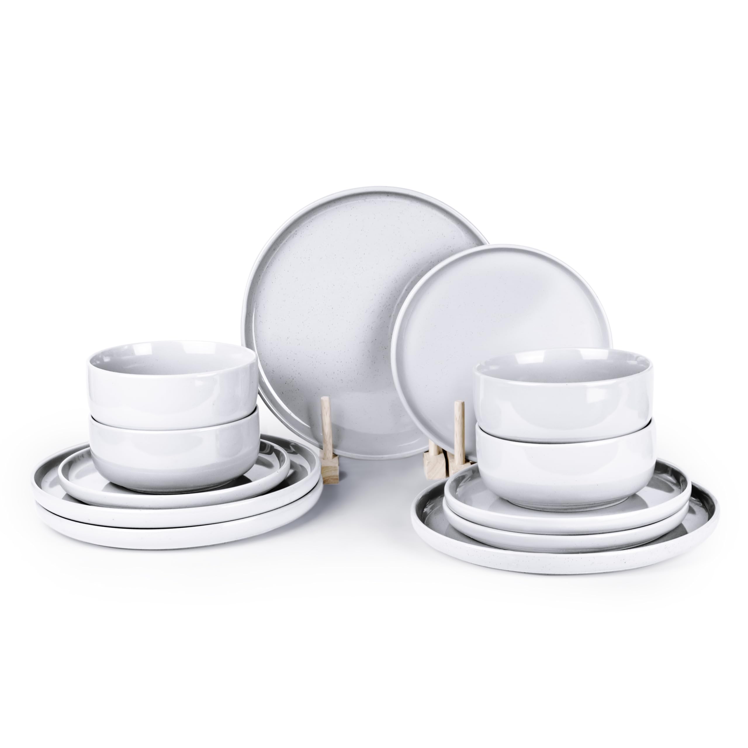 Cuisine Art LOFT 12PCS Dinner Set - Elegant White Stoneware Dinnerware Set for 4 - Includes 4 Large Plates (Dia 26cm), 4 Small Plates (Dia 20cm), and 4 Bowls (Dia 14.5cm x H 6cm)