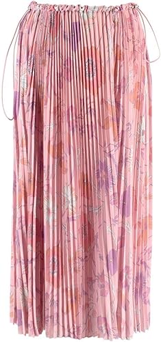 Balenciaga Falda Plisada Rosa con Estampado Floral Detalle de cordón en la Cintura de Segunda Mano
