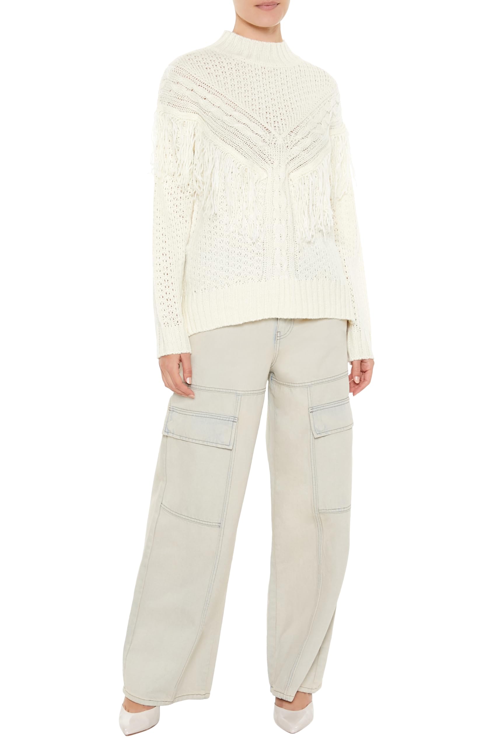 Forever 21 Maglione da donna con collo a lupetto con frange