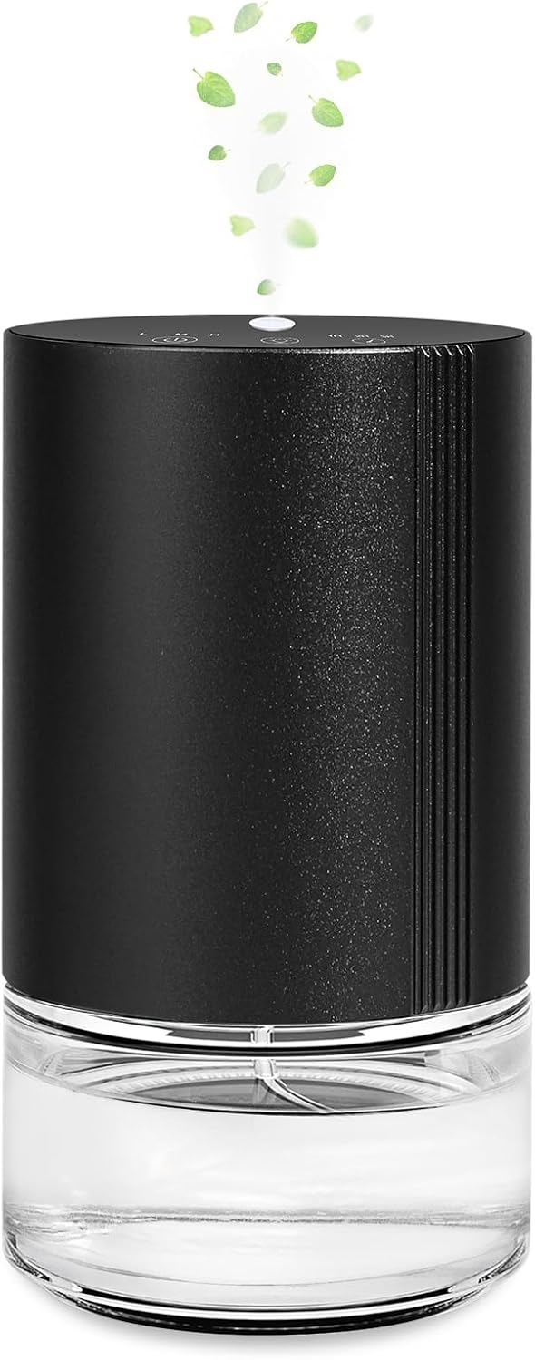 Essential Oil Diffuser, Waterless Scent Diffusers for Home, 100ml Capacity Atomizing Humidifier, Rechargeable Air Freshener Machine with 7-Color Ambient Light for Bathroom Car Office (Black)