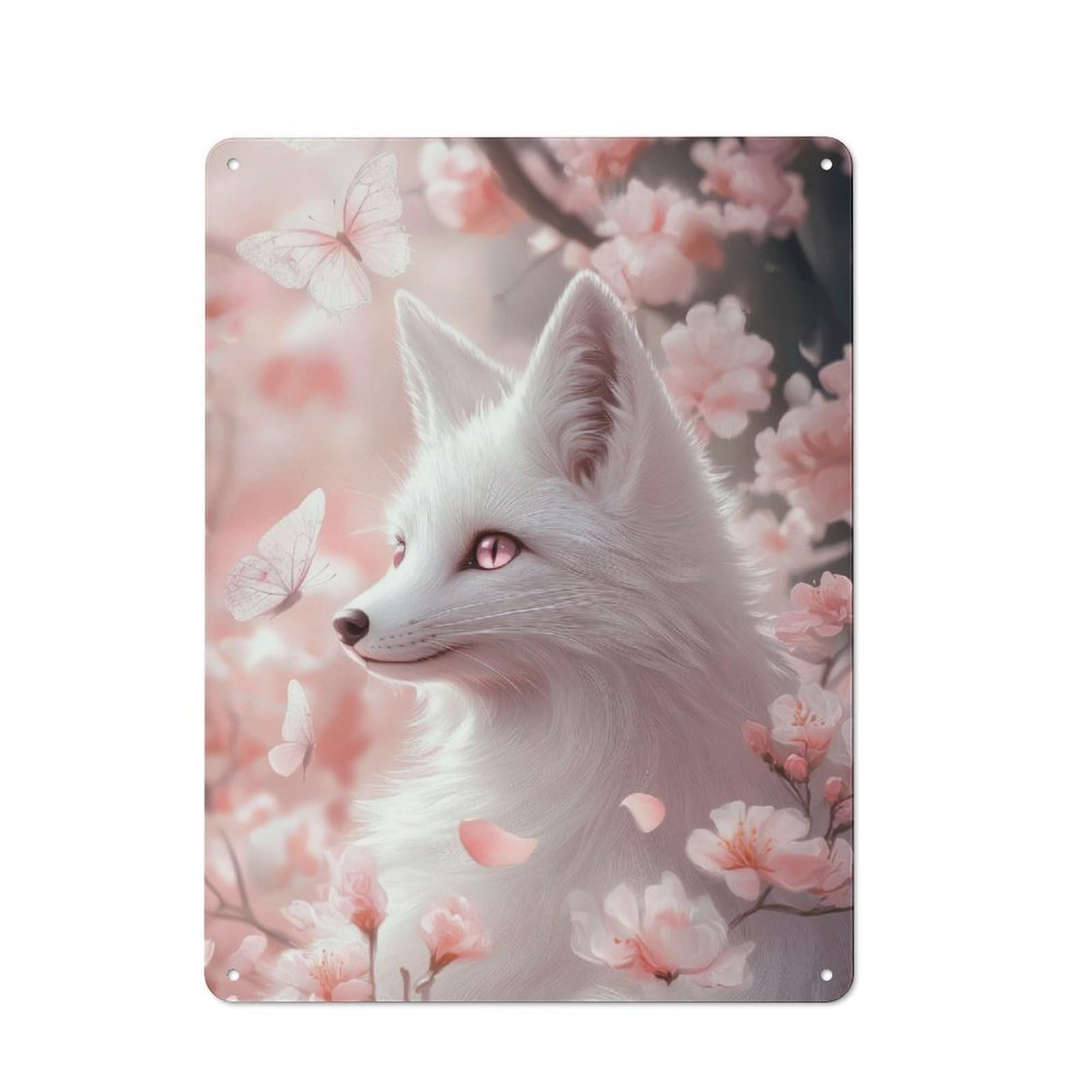 Junmoney Fox In Cherry Blossoms Metal Sign 40X30cm With For Hallway Wall, Rustic Decor, Housewarming Present For People Styling Hallway