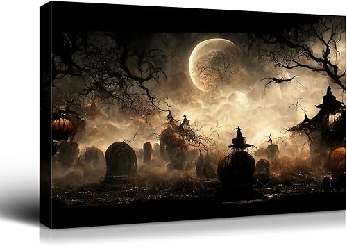 Denozer - Lienzo decorativo de pared de Halloween, imágenes de Halloween, decoración de pared, póster espeluznante de Halloween, espeluznante casa