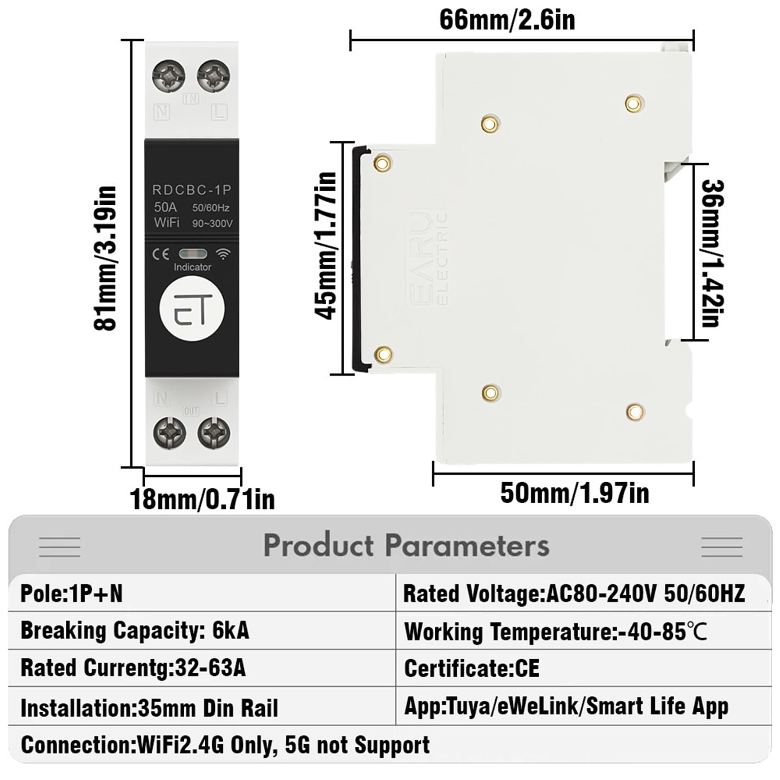 Przełącznik przekaźnika czasowego Inteligentny wyłącznik automatyczny Wi-Fi Pilot 1P+N 63A pamięć wyłączania Alexa Home Assistant (EWelink (White), 32A)