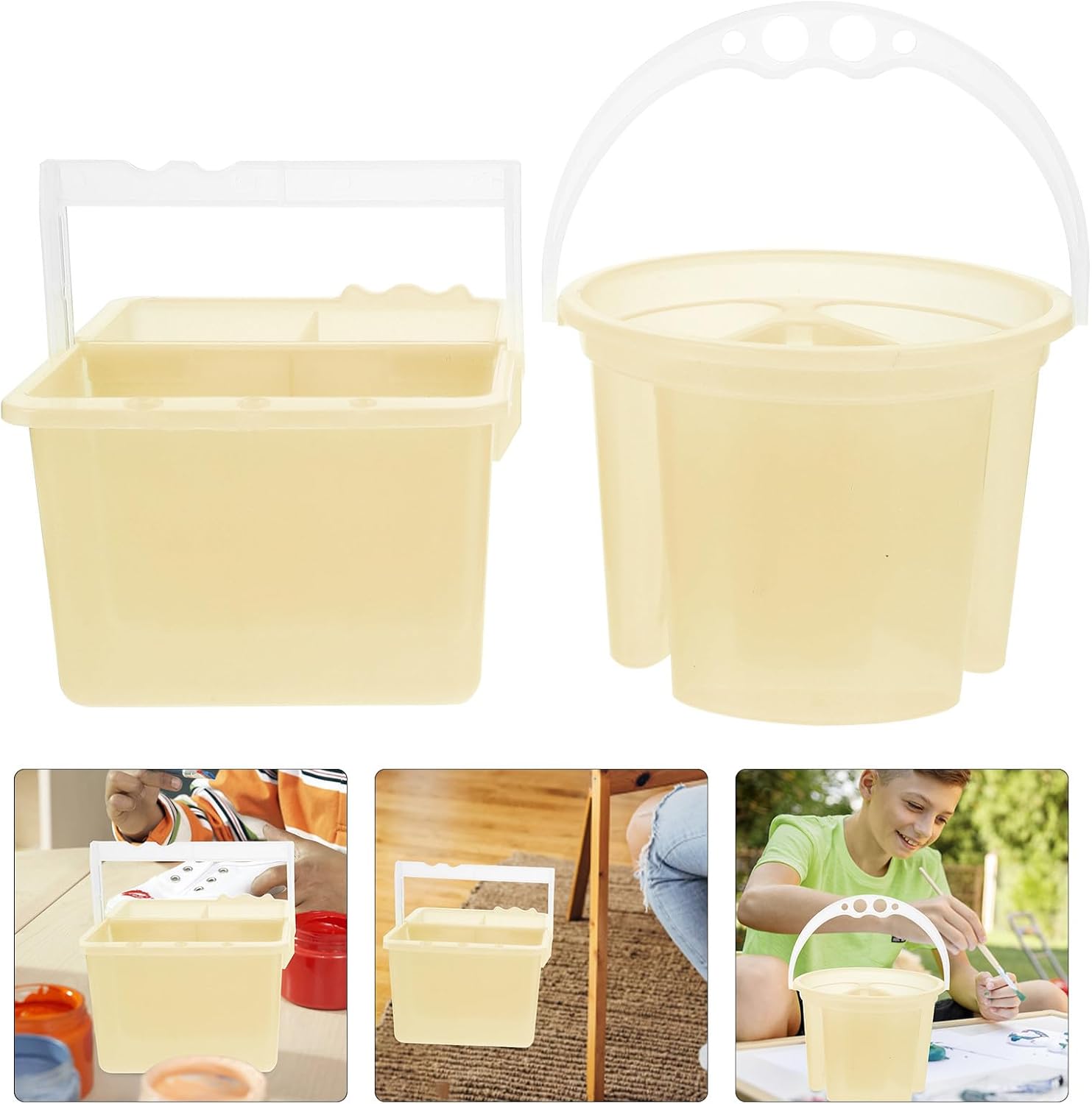 2pcs Reusable Brush Cleaner Bucket with Handle for Artists PP