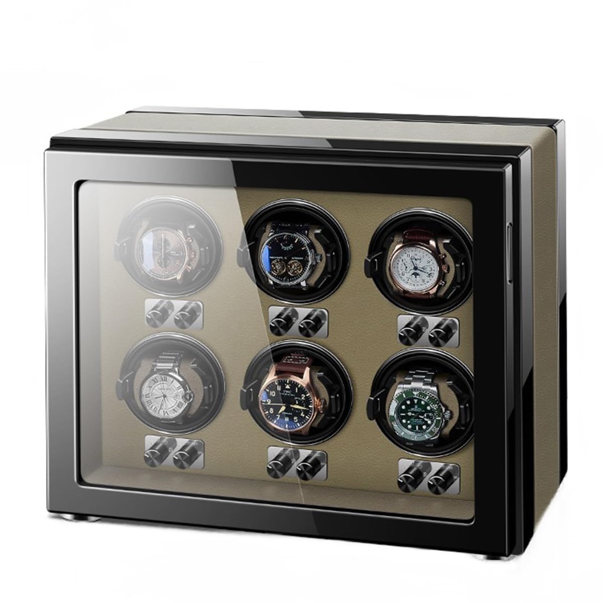 Kronleuchter Uhr Wickler für automatische Uhren Ultra ruhiger Motor für 6 automatische Uhren mit LED-Leuchten weiche Flexible Uhren-Kissen-Aufbewahrungsbox, Black-6+0 Kronleuchter