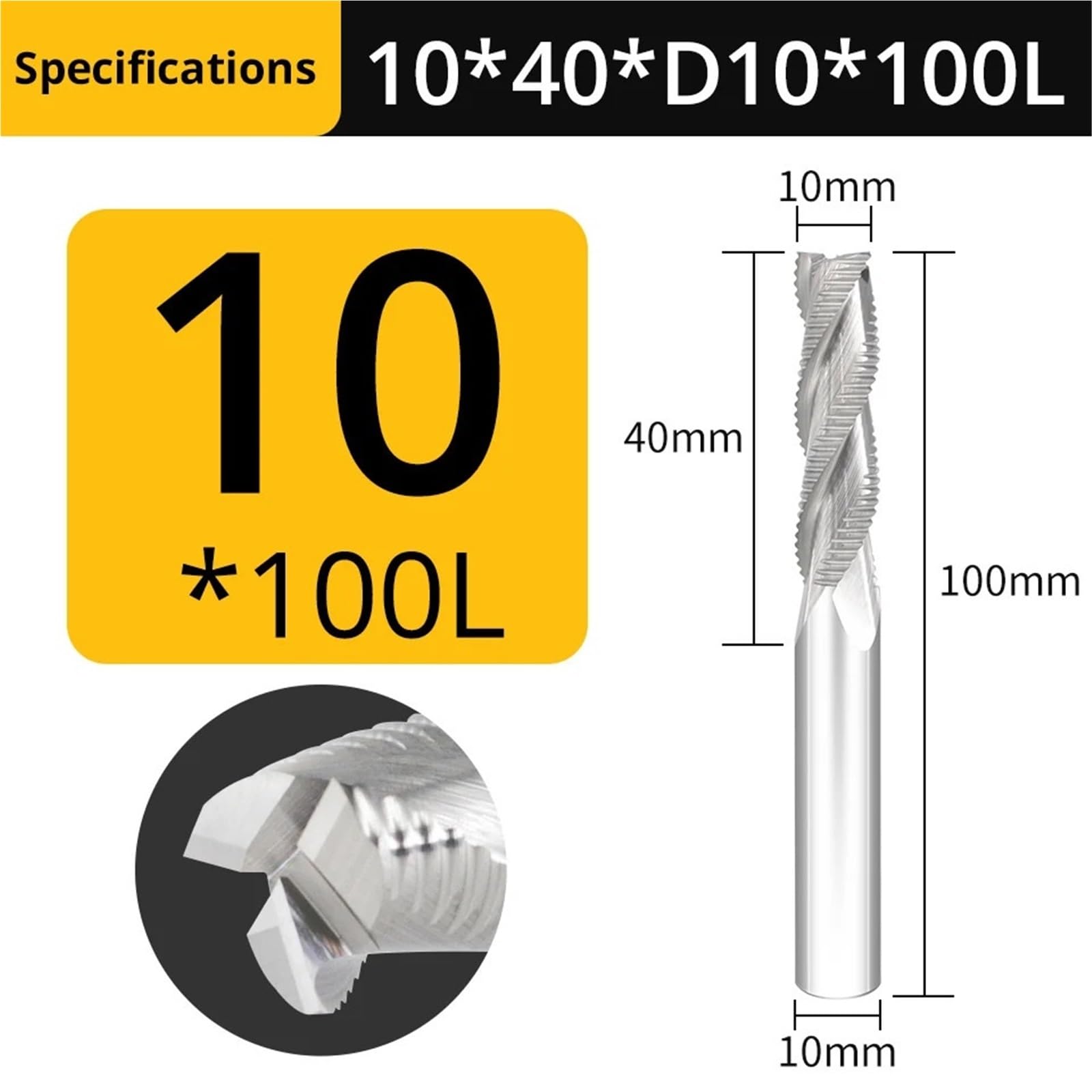 Frez zgrubny z węglika wolframu, 3-ostrzowy, do obróbki metalu i aluminium, narzędzia frezowania od 4 mm 20,Obróbka precyzyjna(10XD10X40X100L)