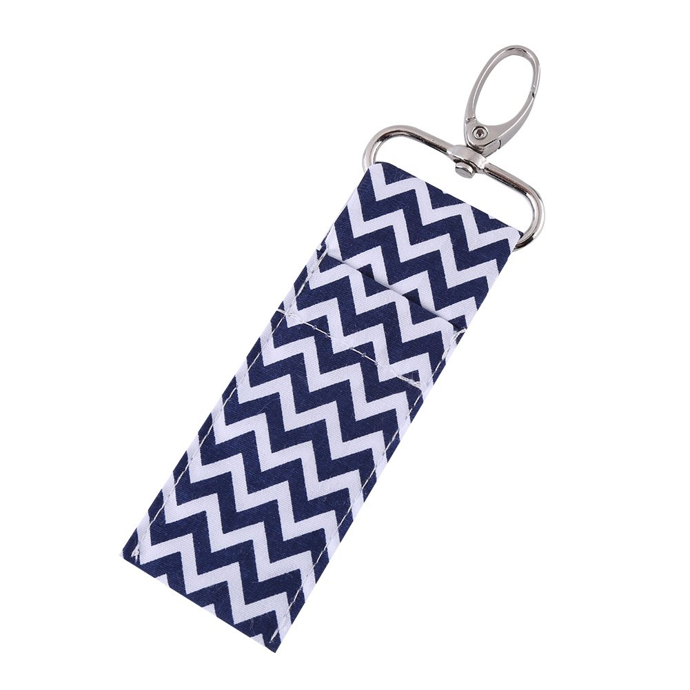 Walfront Boys Dark Blue Lipstick Holder Keychain Lip Balm Holder Keychain Chapstick Pouch Strap Key Ring Bag Mothers Girls Gift(Navy Blue)