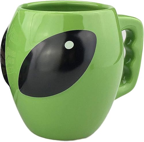VanEnjoy - Taza de cerámica con forma de alienígena de cerámica y verde brillante, taza de café, 3D Space Universe UFO llamativo Alien Cup, regalo
