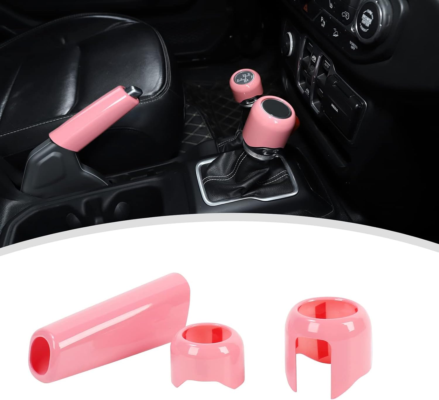 Handbrake Cover + Gear Shift Knob Cover + Drive Mode Shift Knob Cover Fit for 2018-2025 Jeep Wrangler JL JLU(Purple)