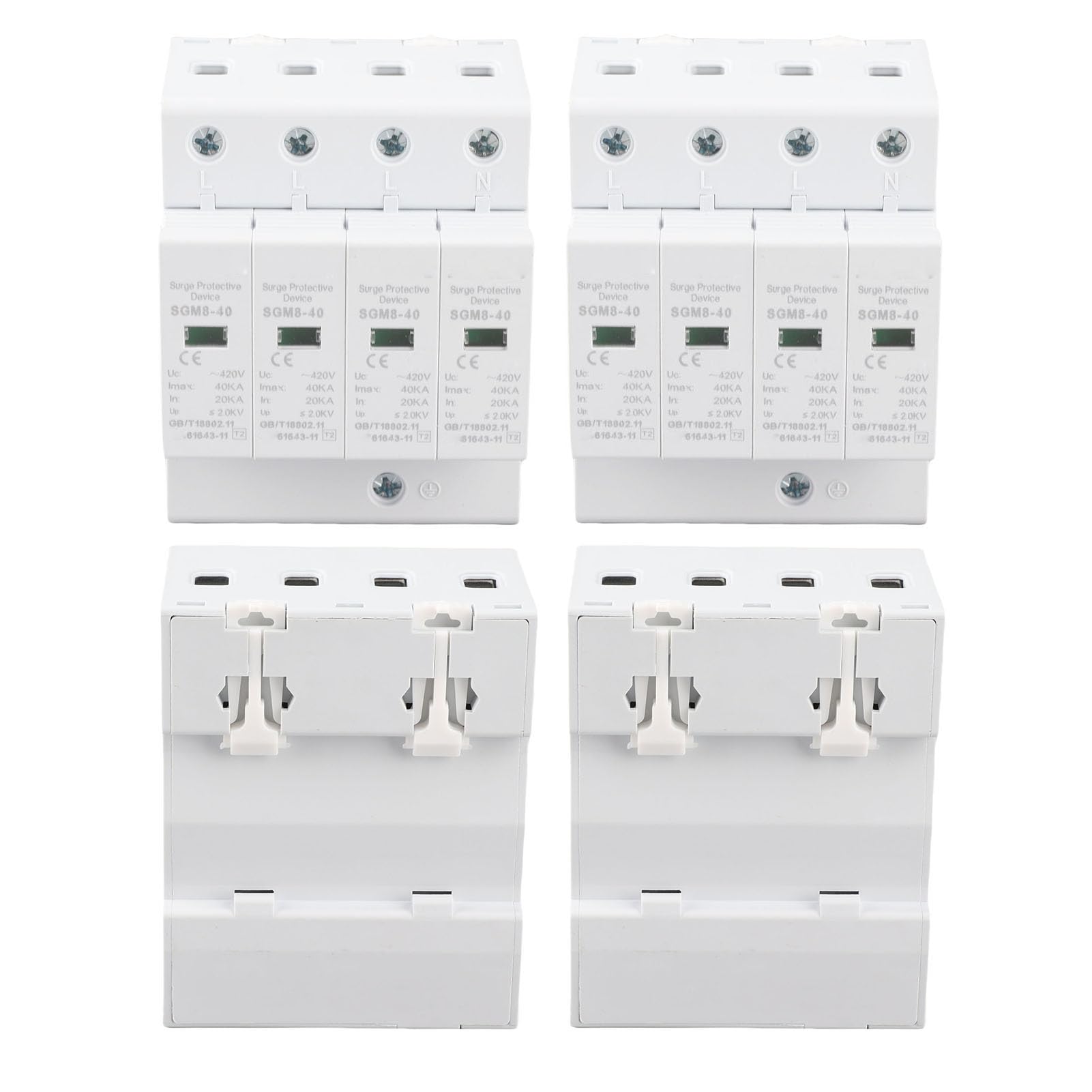Jectse Parafoudre sur Rail DIN 4 Pièces, Parafoudre Basse Tension 40KA, Dispositif de Protection Contre Les Surtensions pour équipement électrique Domestique