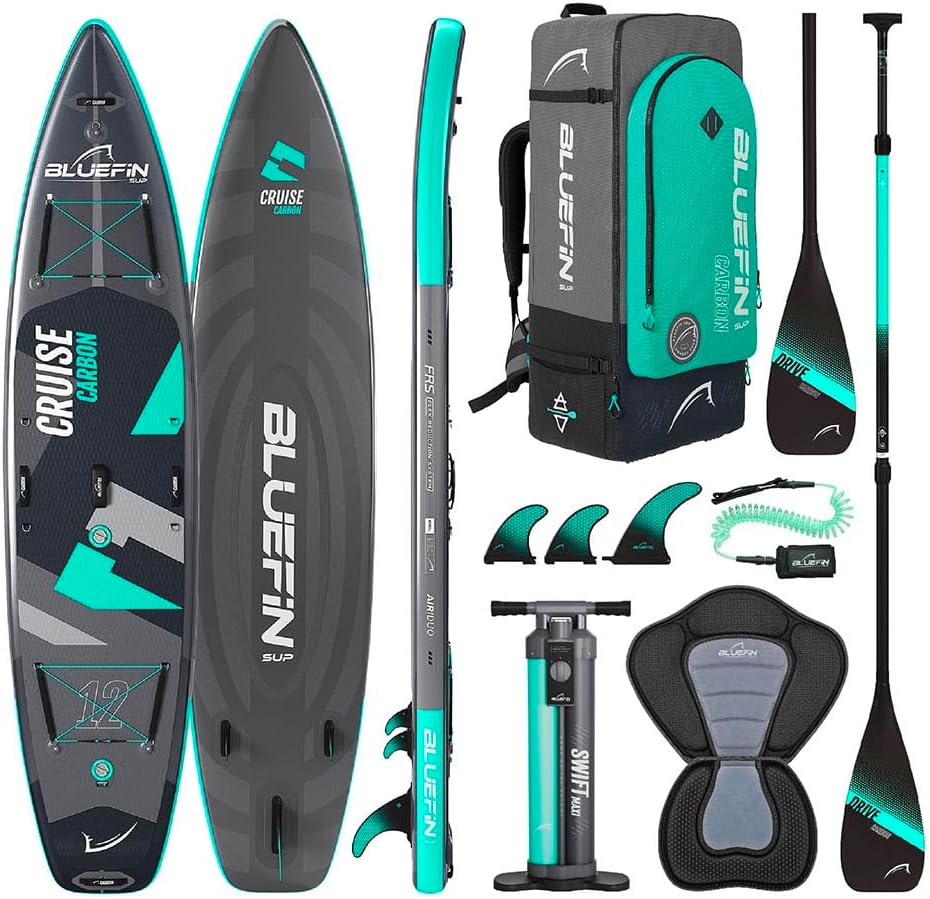 Bluefin Cruise SUP Package | Stand Up Inflatable Paddle Board | 6” Thick | Fibreglass Paddle | Kayak Conversion Kit | All Accessories | 5 Year Warranty | Multiple Sizes: Kids, 10’8, 12’, 15’