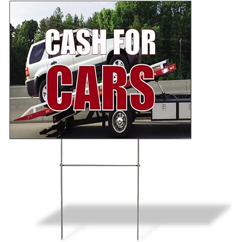 Fastasticdeals Weatherproof Yard Sign Cash for Cars A Outdoor Advertising Printing Lawn Garden Auto Loans 18x12 Inches 1 Side Print