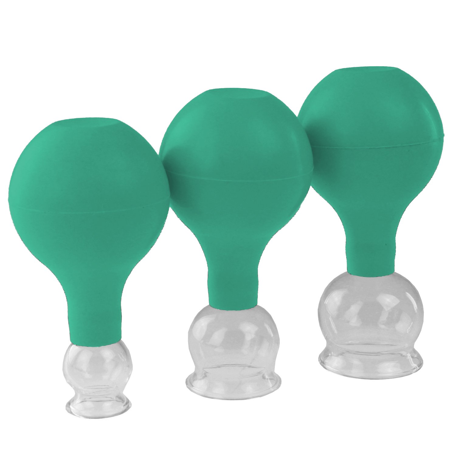 PuloxCupping Glasses Set Made of Real Glass with Suction Ball – 3 x Medical Cupping Glasses in Green – 25 mm, 32 mm, 40 mm