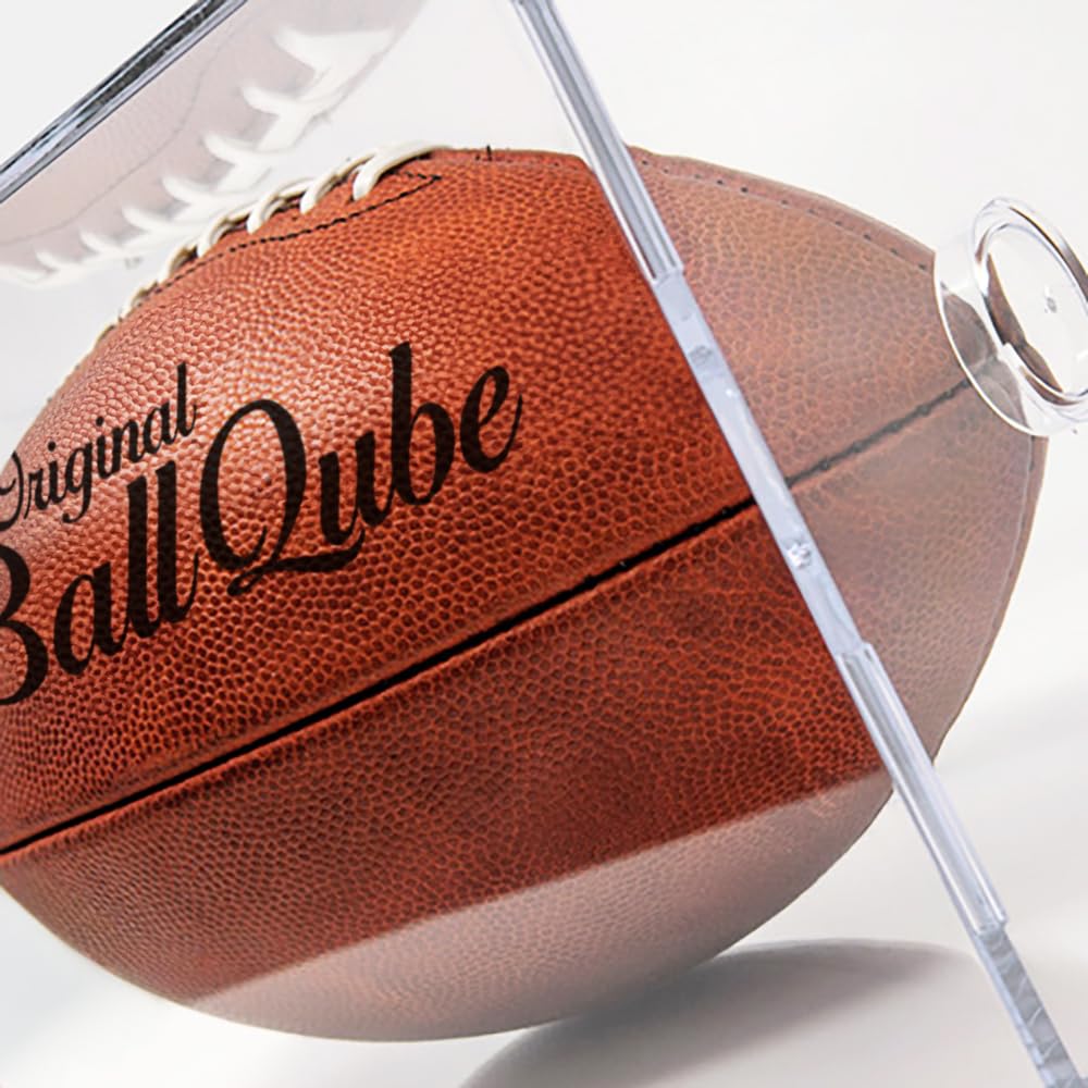 BallQube Football Display Case for Memorabilia Autographed Balls Square Clear Sports Storage Holder Cube