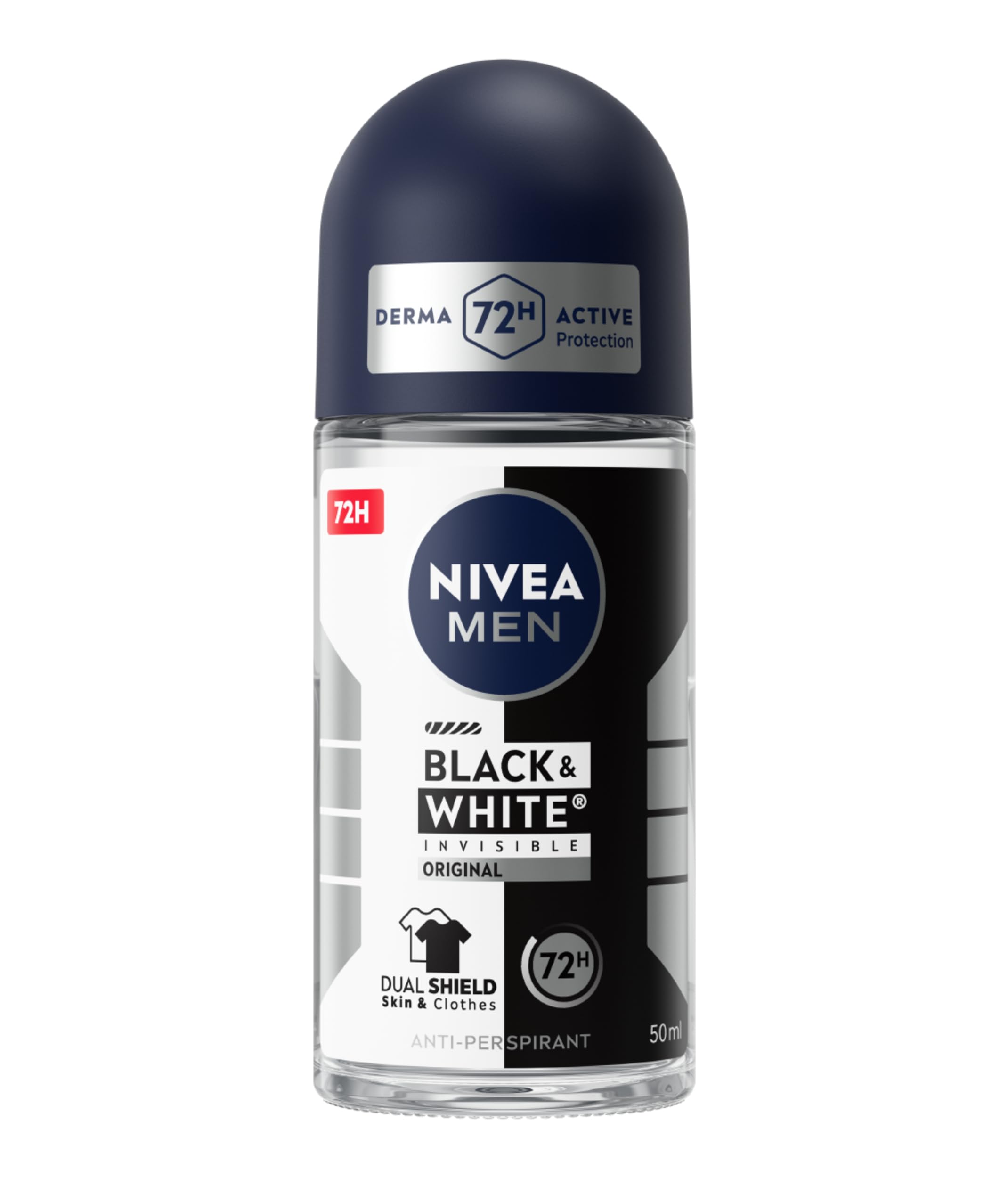 NIVEA MEN Black & White Invisible Original Roll-on 6 x 50 ml, Deodorante uomo antitraspirante 72h, Deodorante roll on anti odori, sudore, residui, irritazioni e macchie, Profumo maschile e duraturo