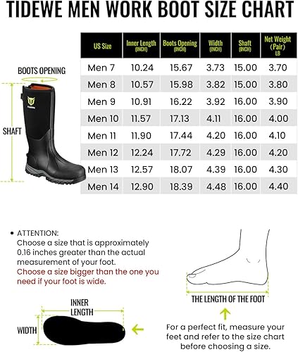 Miniatura 8 de TIDEWE Botas de trabajo a prueba de pinchazos con puntera y vástago de acero, botas de goma antideslizantes impermeables para hombres, botas de