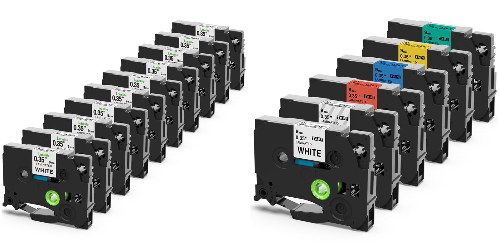 Labelife9mm Label Tape Replacement for Brother P Touch 9mm TZe Label Tapes TZe-221, 3/8 Inch, 6-Color (Total 16-Pack)