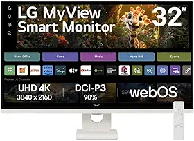 Monitor LG MyView Smart - Tela UHD 4K 32", WebOS, ThinQ Home, Air Play, Screen Share, Bluetooth, – 32SR73U-W