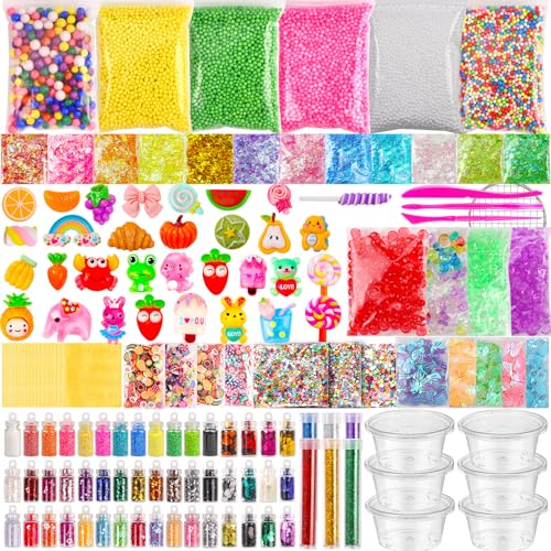 ywevyezc Slime Making Kit Supplies, 163 Pack Slime Mix Ins Accessories Slime Add Ins Foam Glitter Slimes Charm Bulk Fishbowl Beads Containers for Slimes Making Coloring and Party Decorations