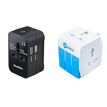 SKADIOO Universal Travel Adapter, International All in One Worldwide and Multiplug Combo | Three pin Plug Socket | 3-in-1 Universal Travel Adapter Multi-Plug with Individual Switch Socket