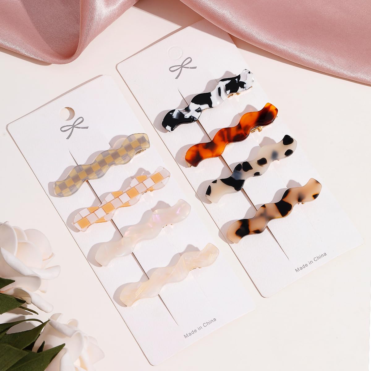 Toderoy 8 PCS French Design Hair Barrette Tortoise Shell Celluloid Crocodile Clips for Women Acetic Acid Hair Accessories for Girls (8 Colors-4)