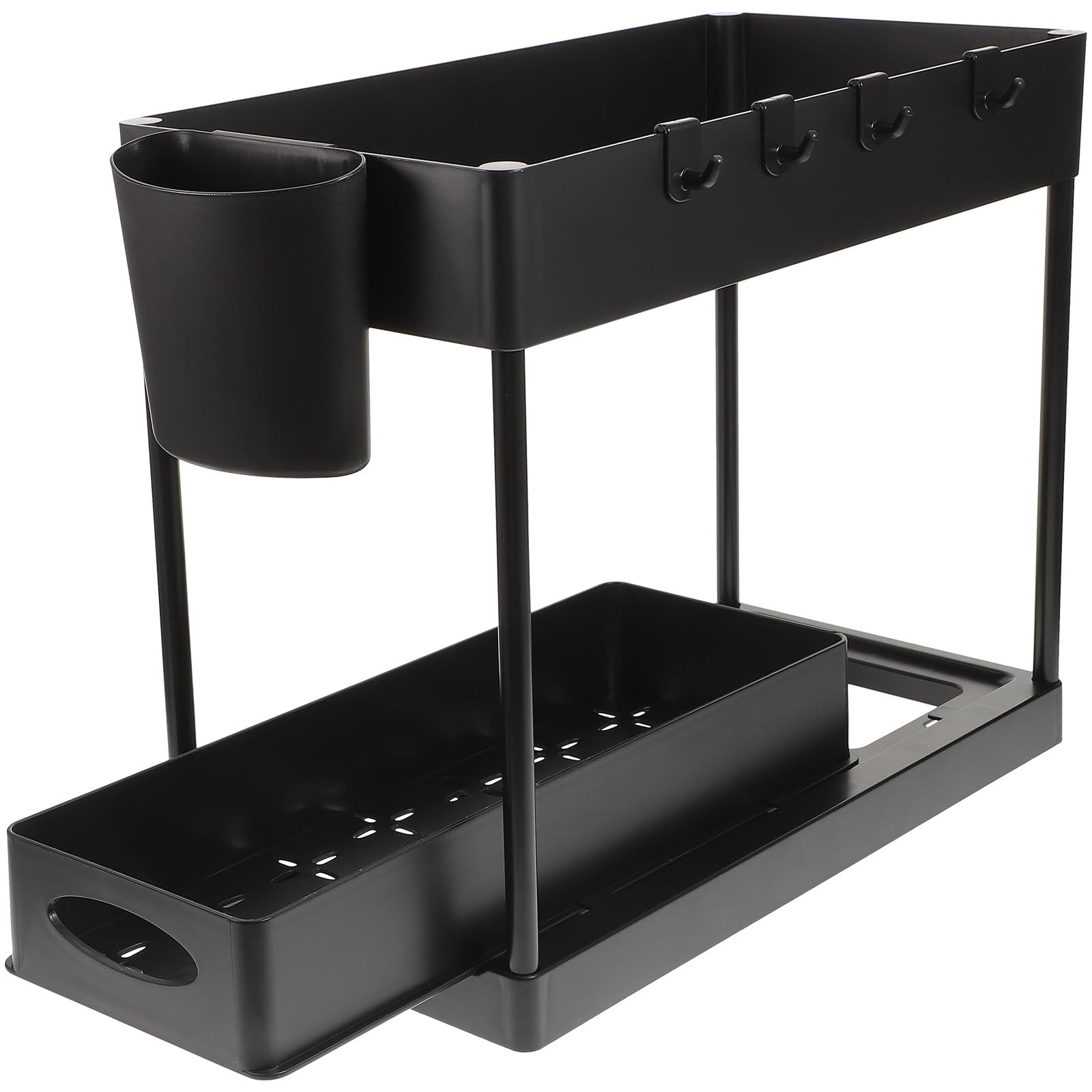Organizador de Cocina Material Abs Gran Capacidad 2 Niveles sin Necesidad de Instalación, Color Negro Debajo del Fregadero Adecuado para Cocina