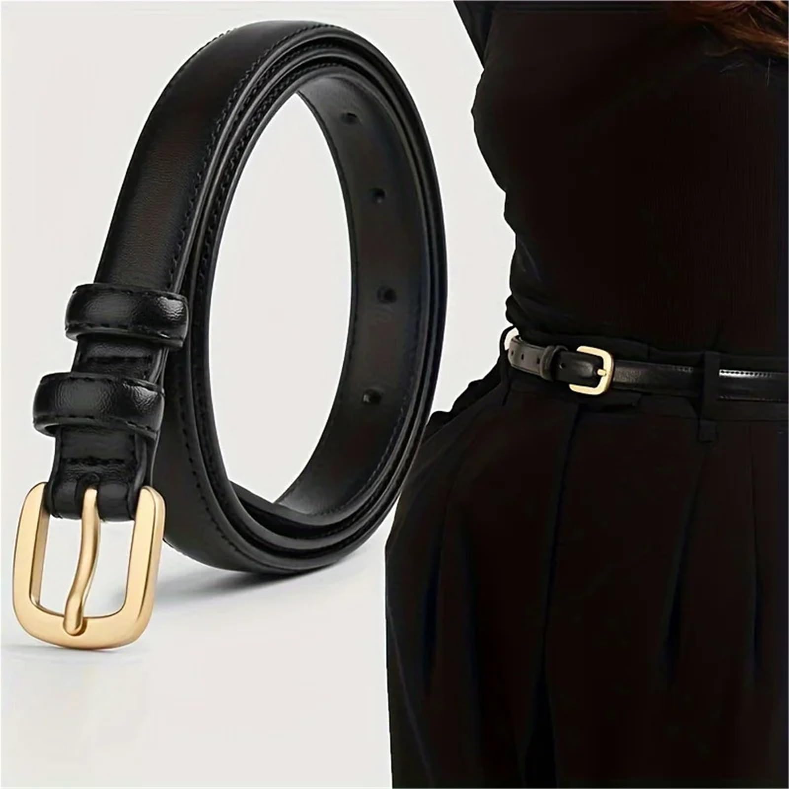 Paquete de 2 cinturones informales con cinturón doble bucle hebilla aguja, sencillo y agradable al tacto para Vestidos