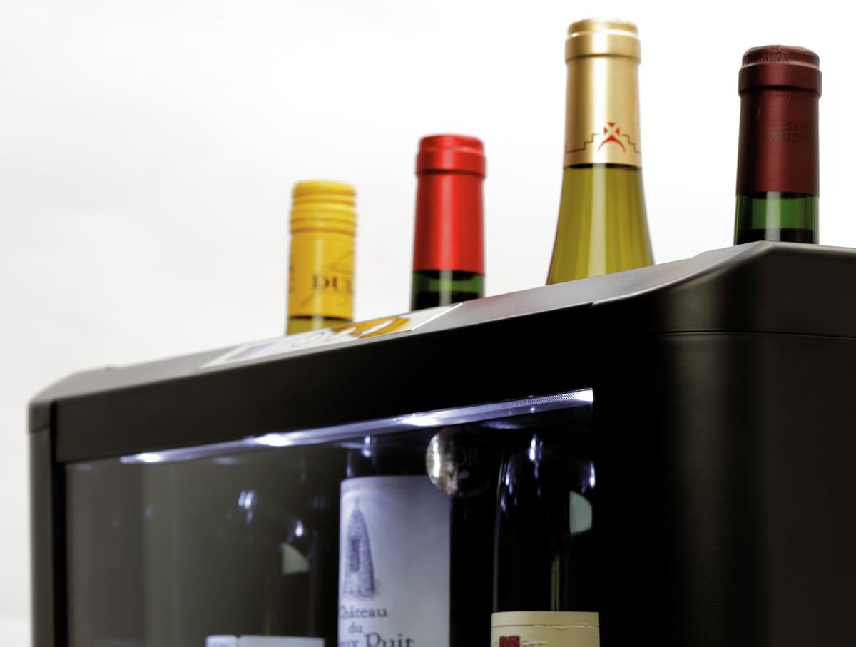 MBH - Enfriador de 4 botellas de vino eléctrico profesional de 5 °C a 18 °C con luz LED para hostelería. Cava de vino, vinoteca, frigorífico expositor sobre mostrador para 4 botellas de vino.