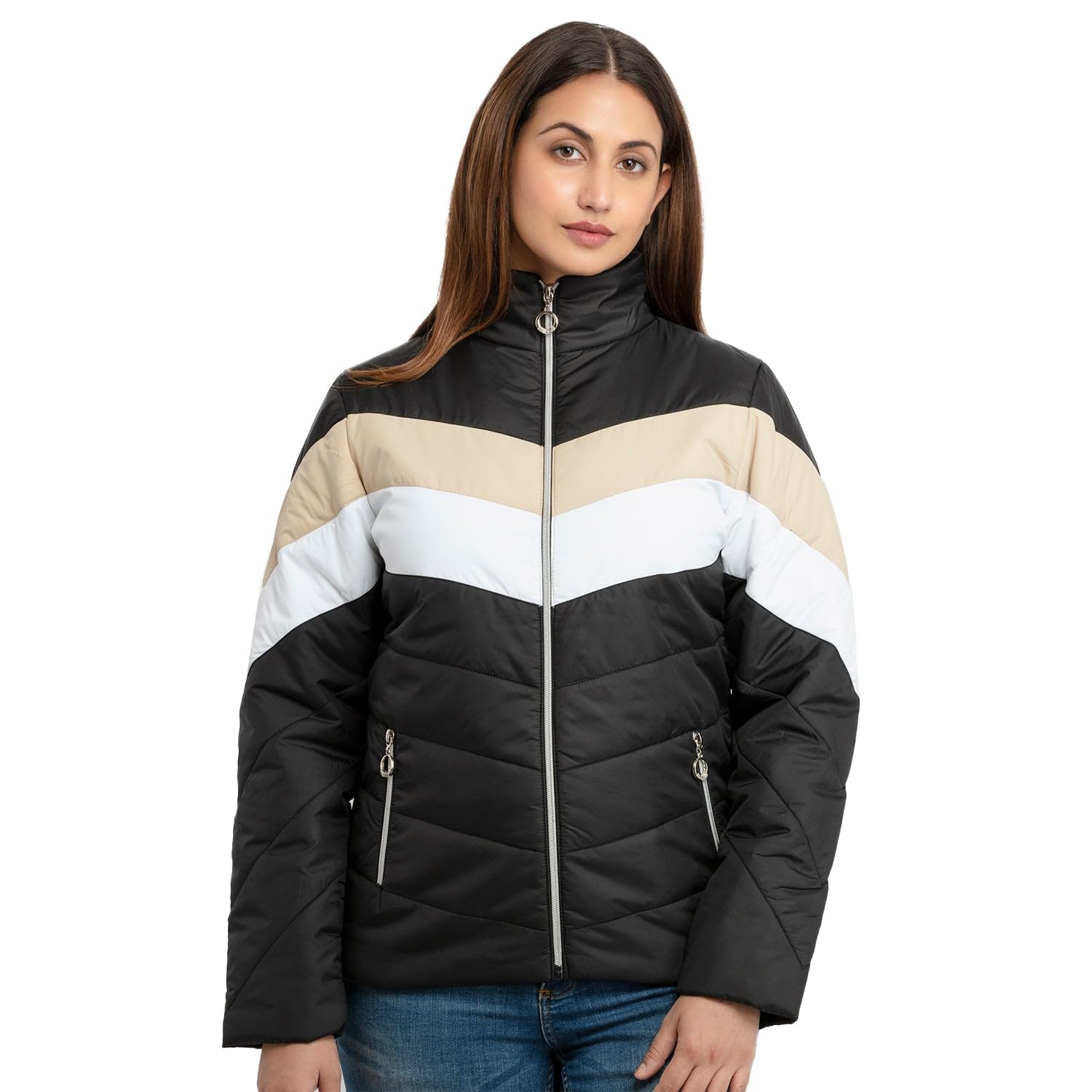 Womens Quilted High Neck Jacket-image-49