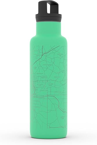 Miniatura 315 de Well Told Botella de agua aislada con mapa Chicago Illinois, grabado de acero inoxidable (21 onzas, gris muelle) botella aislada de mapa