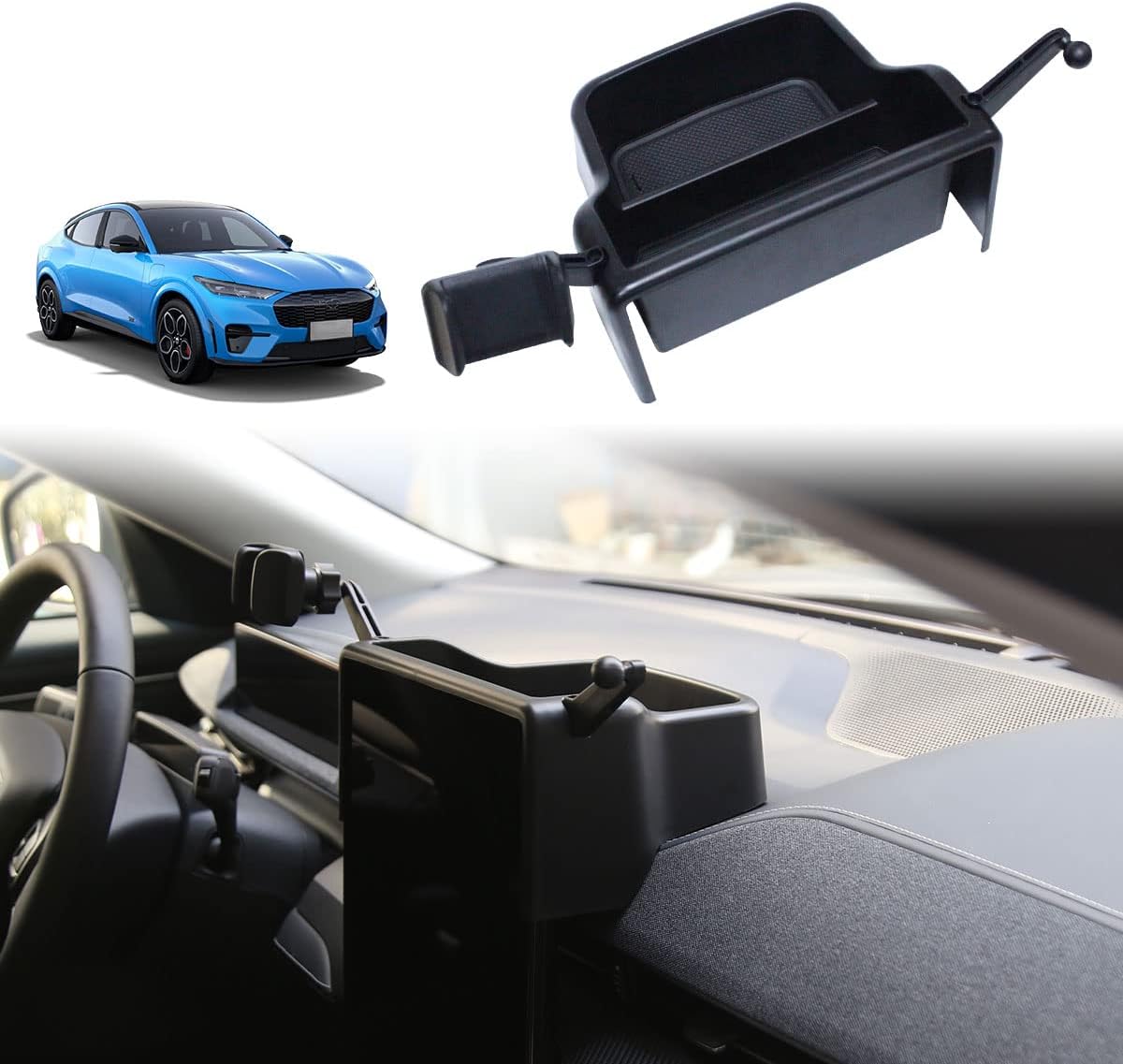 AOSK for Mustang Mach E Center Console Dash Storage Box Tray 360 Degree Rotatable Phone Holder Dashboard Organizer Compatible with Mustang Mach e Interior Accessories 2021 2022