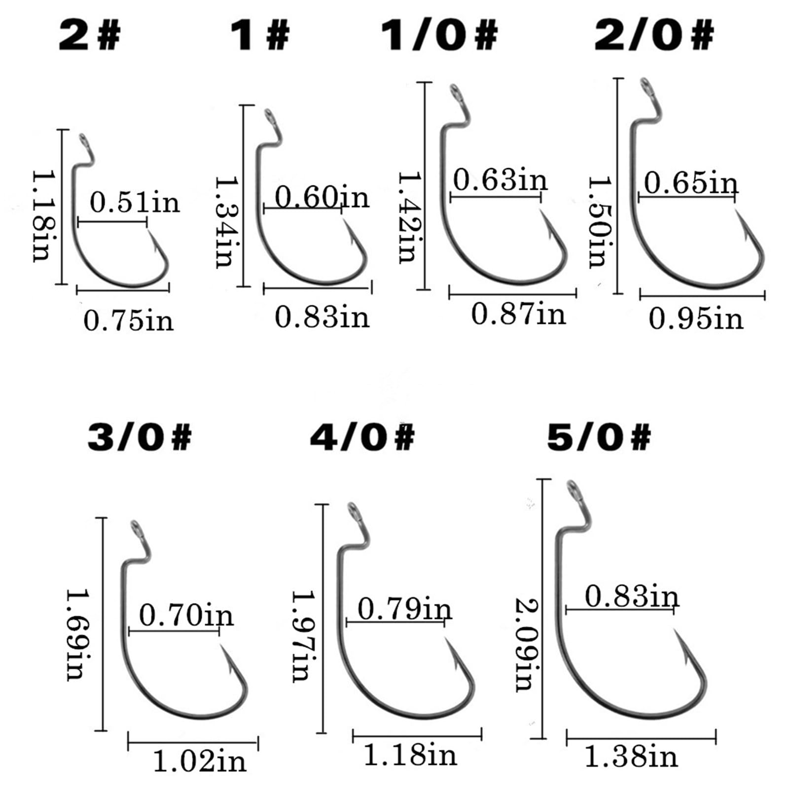 Cajoauis 100Pcs Offset Worm Fishing Hooks Black Jig Fish Hooks Size1# 2# 1/0 2/0 3/0 4/0 5/0 (1#-100pc)