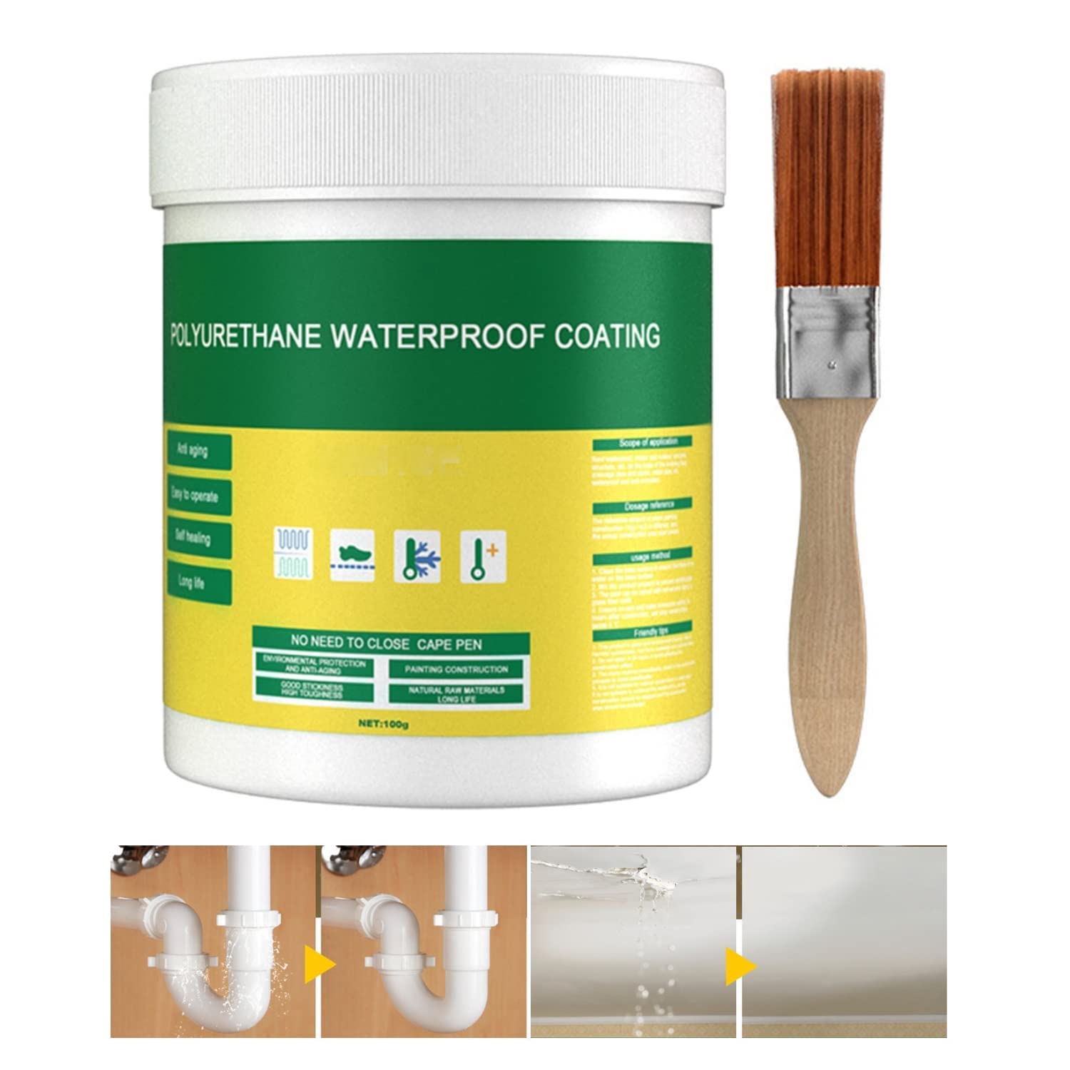 Waterstopper With Brush - Transparent Invisible Wall Waterproof Leak Proof Repair Glue for Ceramic, Marble, Stone - Exterior Wall, Roof, Bathroom, Toilet, Floor Tile Sealer 100g
