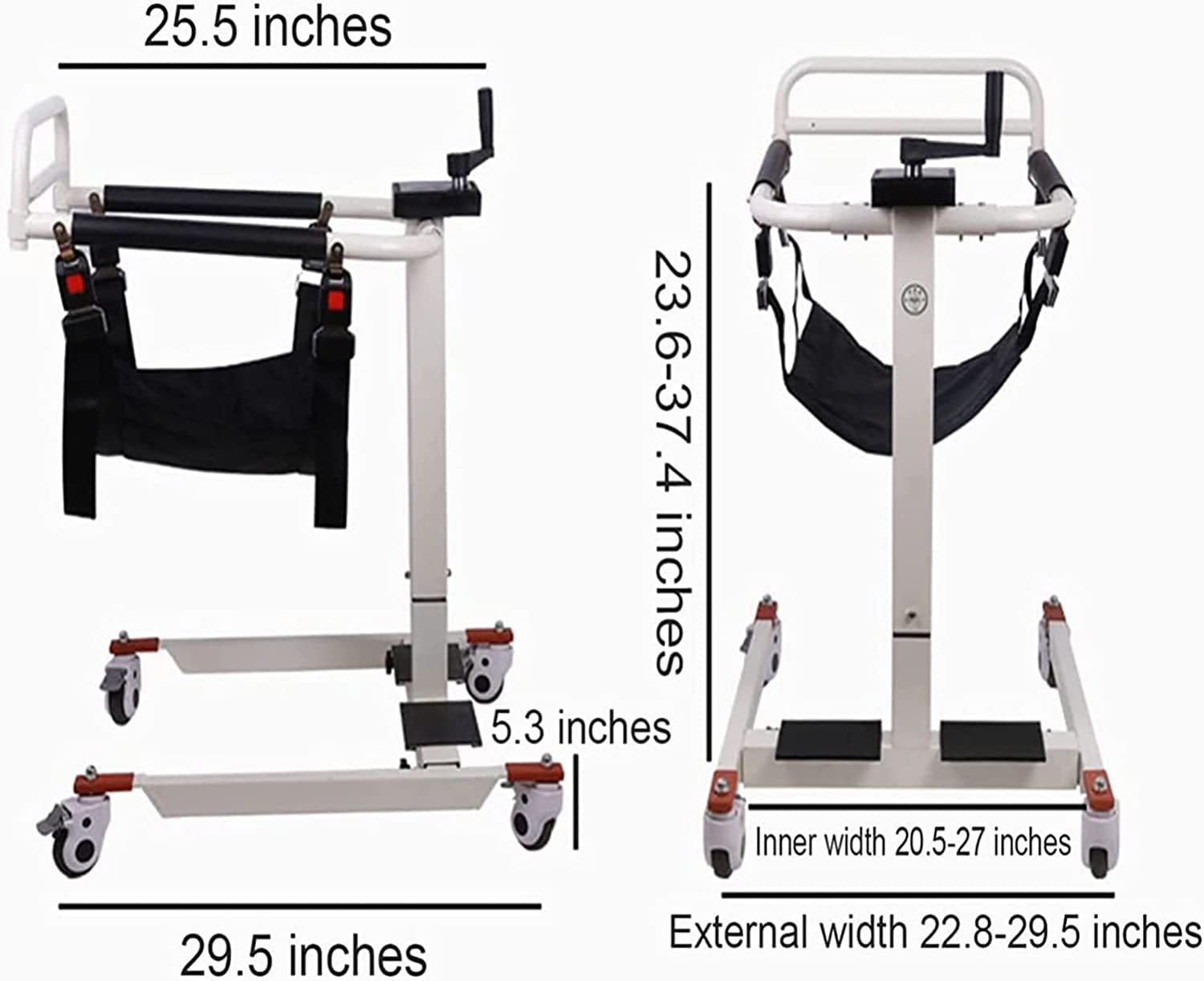 Elevador de silla de ruedas de transporte de acero para uso doméstico, elevadores de transferencia de cuerpo completo con 2 cojines y ruedas para personas mayores