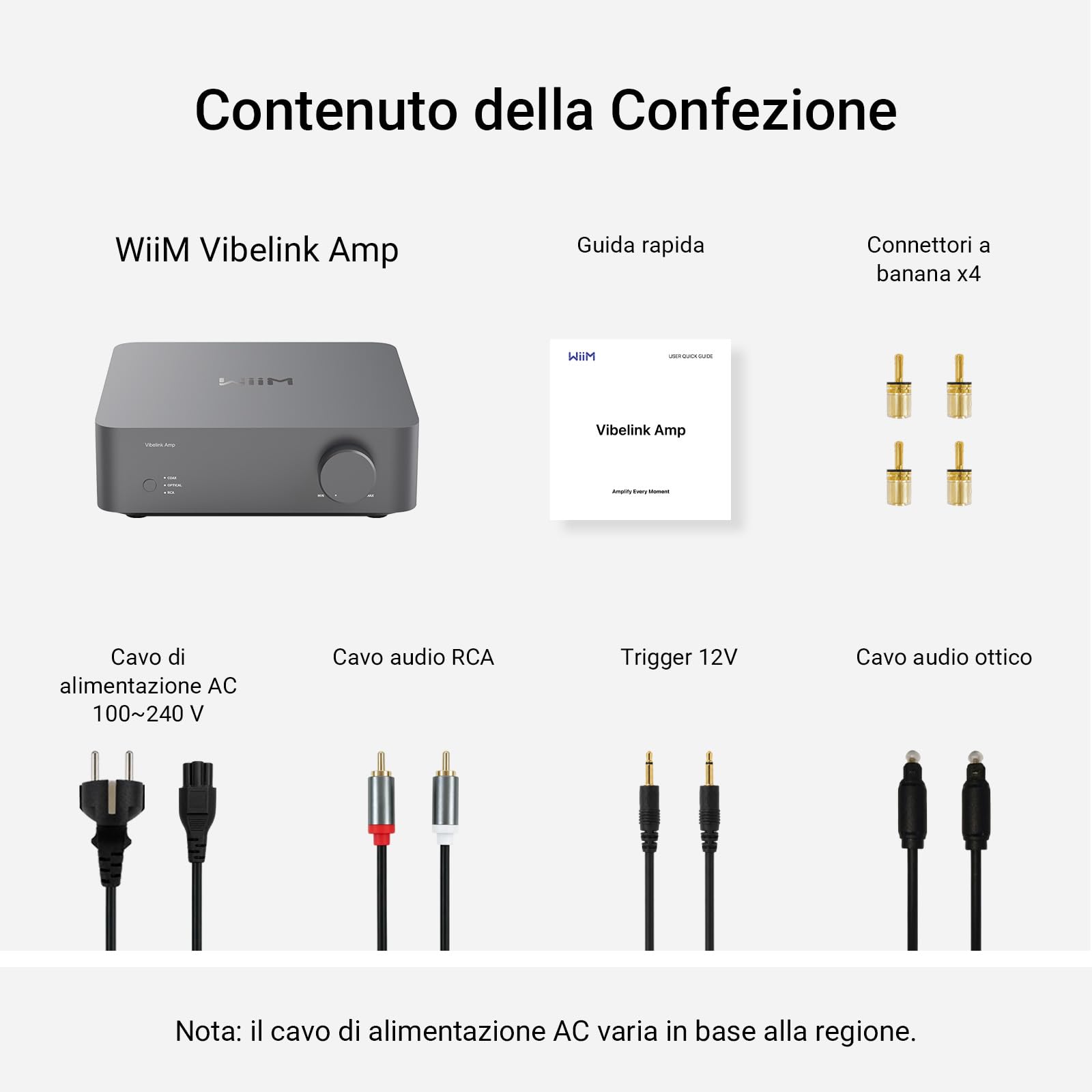 WiiM Vibelink Amp | Amplificatore di Potenza da 100W con DAC ESS 9039Q2M e TI TPA3255 | Compatibile con WiiM Mini, Pro, Pro Plus e Ultra | Ingressi RCA, Coassiale e Ottico | Grigio Spaziale
