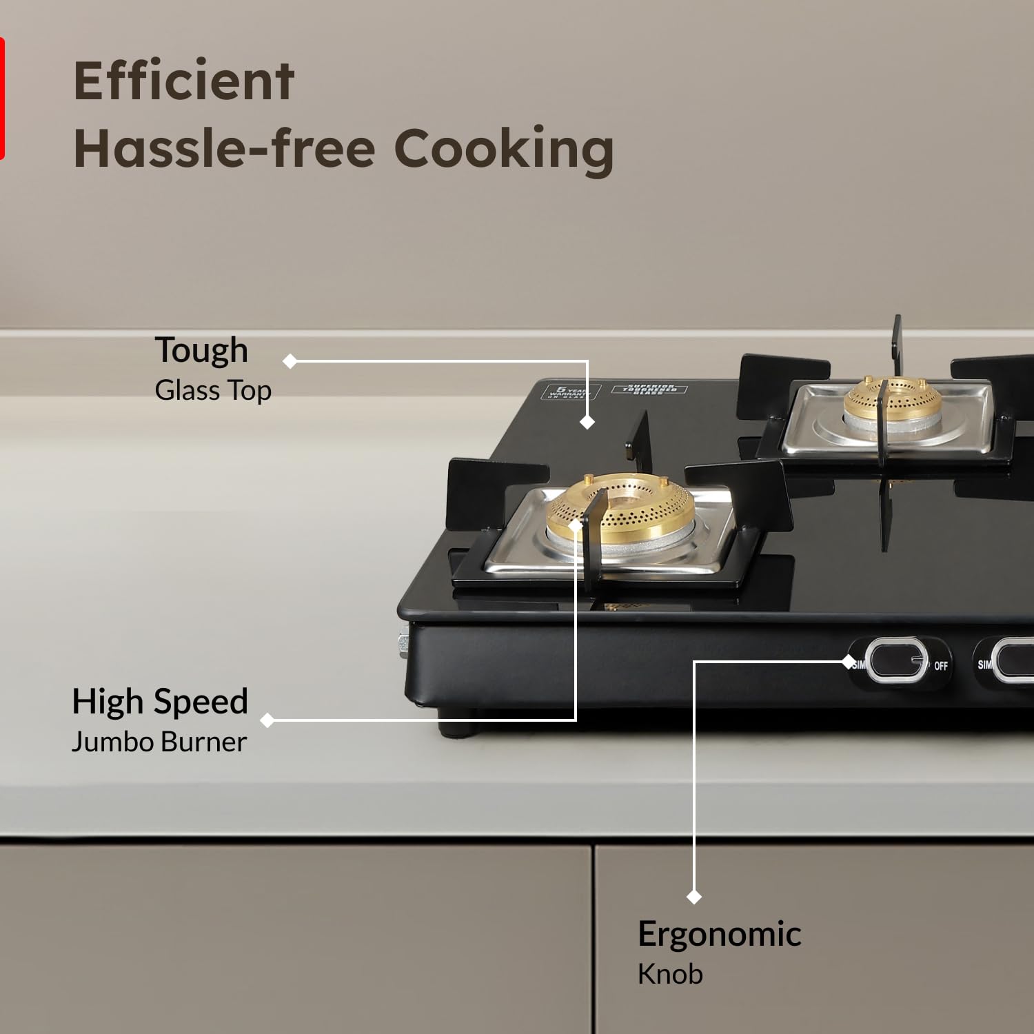 Prestige Quadra 4 Burner Glass Stove - Black -5