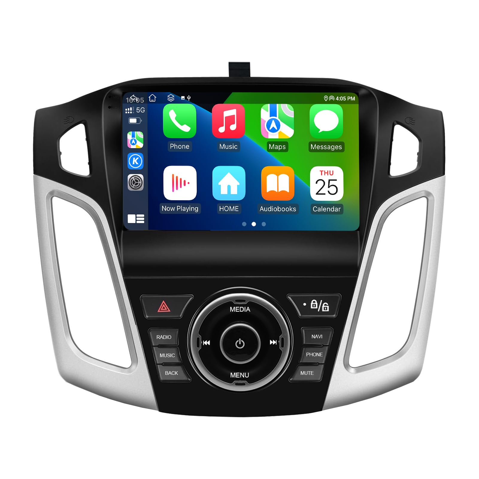 SWTNVIN Car Stereo Radio for Ford Focus 2012-2017 Android 14 Carplay & Android Auto 9 Inch IPS 720 * 1280 QLED Screen with 4G LTE Bluetooth5.0 Dual WiFi DSP SWC GPS FM Octa-Core 4+64GB