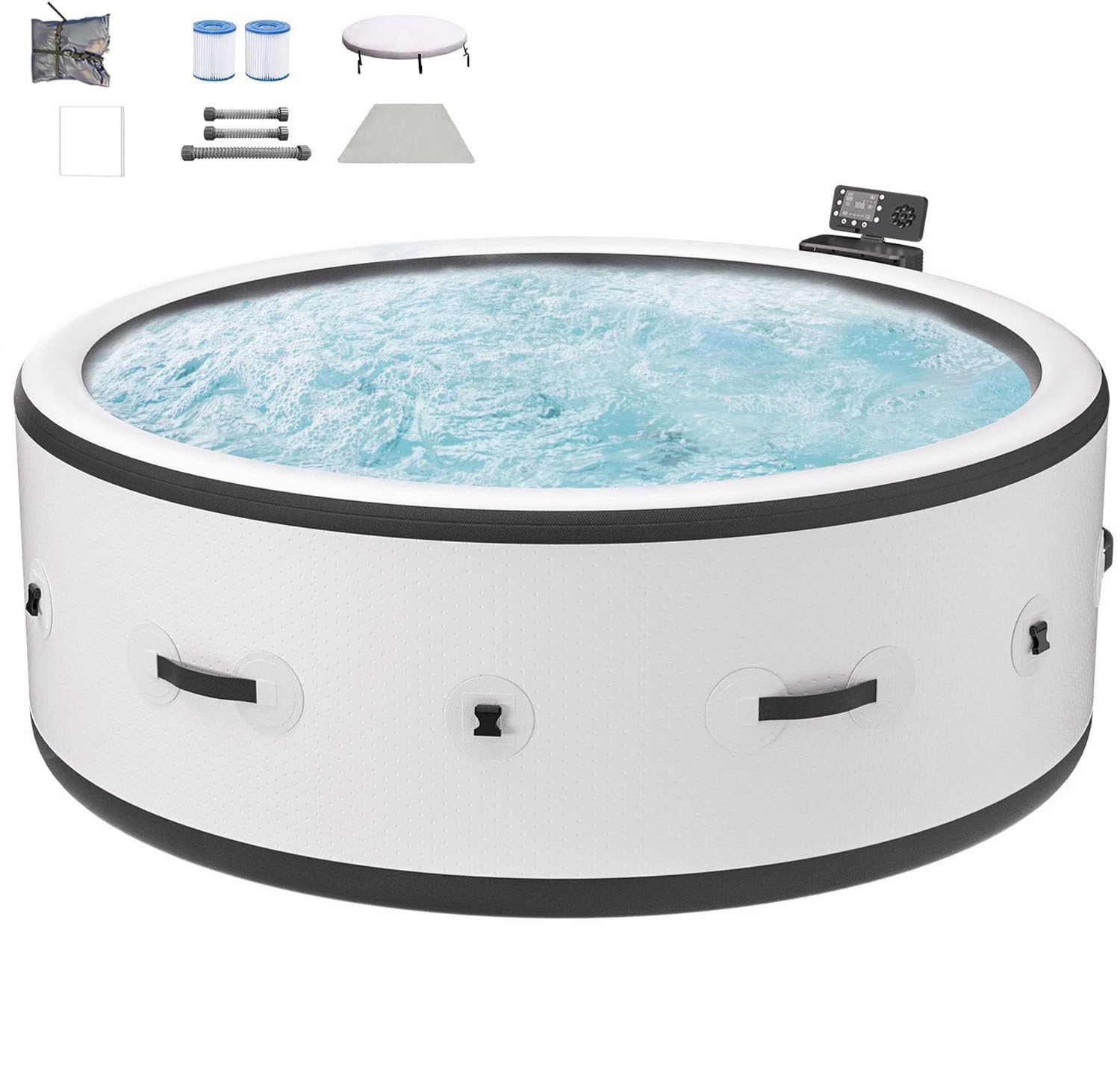 Vasca idromassaggio gonfiabile per 4-6 persone, spa rotonda portatile con massaggio a bolle e pannello di controllo digitale, perfetta per uso interno/esterno in cortile, patio o bordo piscina