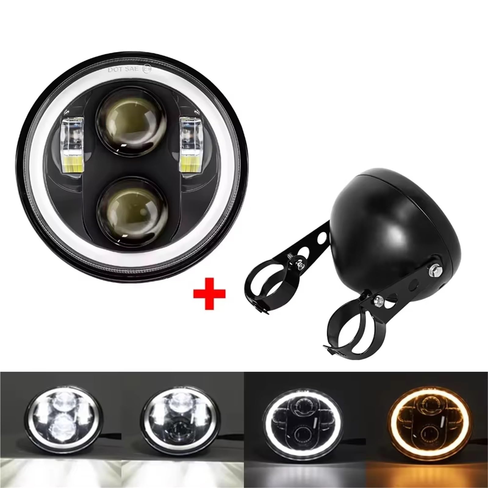 MESKEL Fari Anteriori Moto per Sportster per Iron 883 per Dyna per Triumph per Street per Speed ​​per Triple 5 3/4" Faro Moto LED da,75 Pollici/alloggiamento | Light and housing
