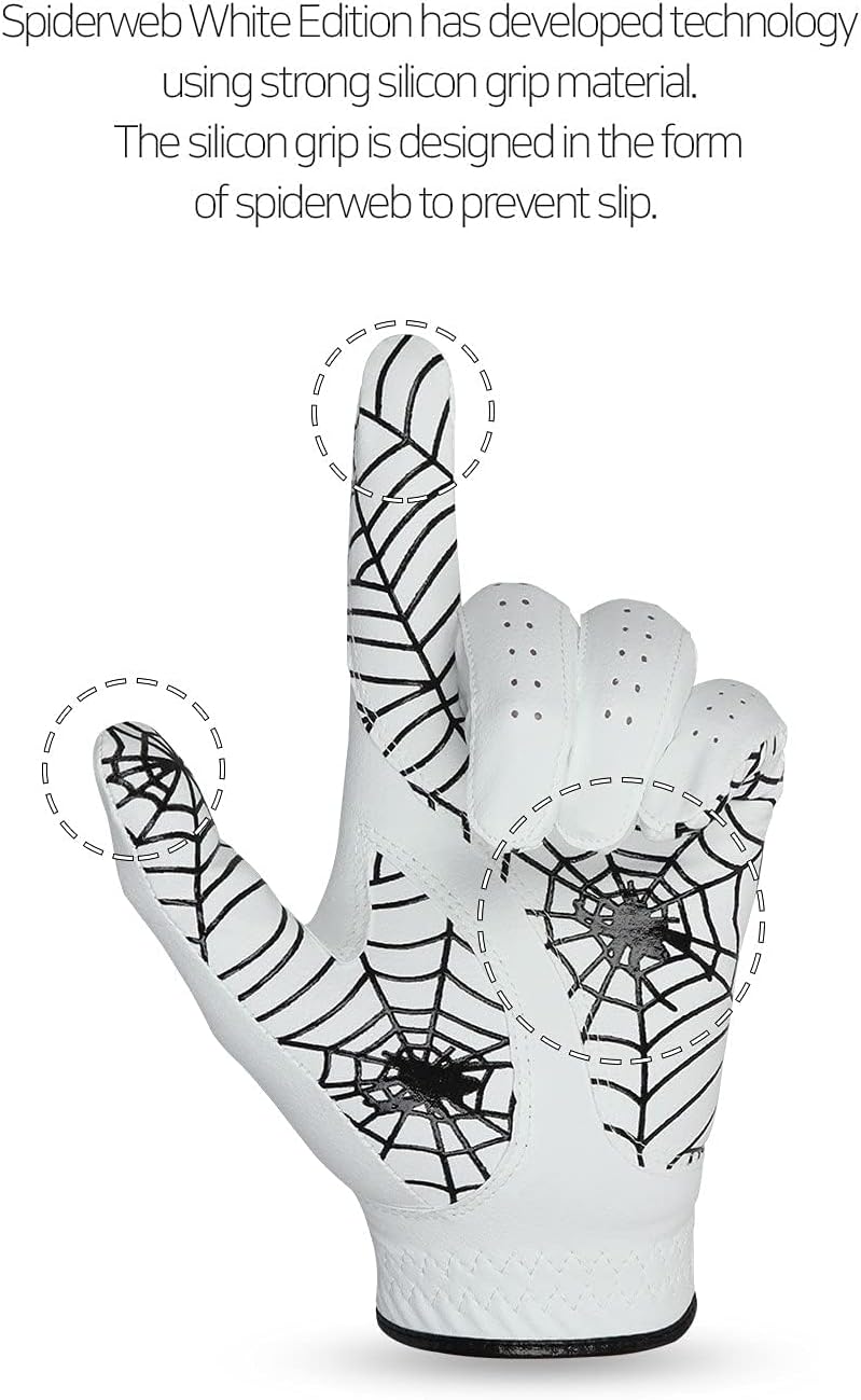 GOuft Spiderweb Golf Glove White Edition -Black :Durable Suede: All Weather Golf Glove, Good Grip, Feel Soft/Comfort, and Long Lasting: Washable Glove