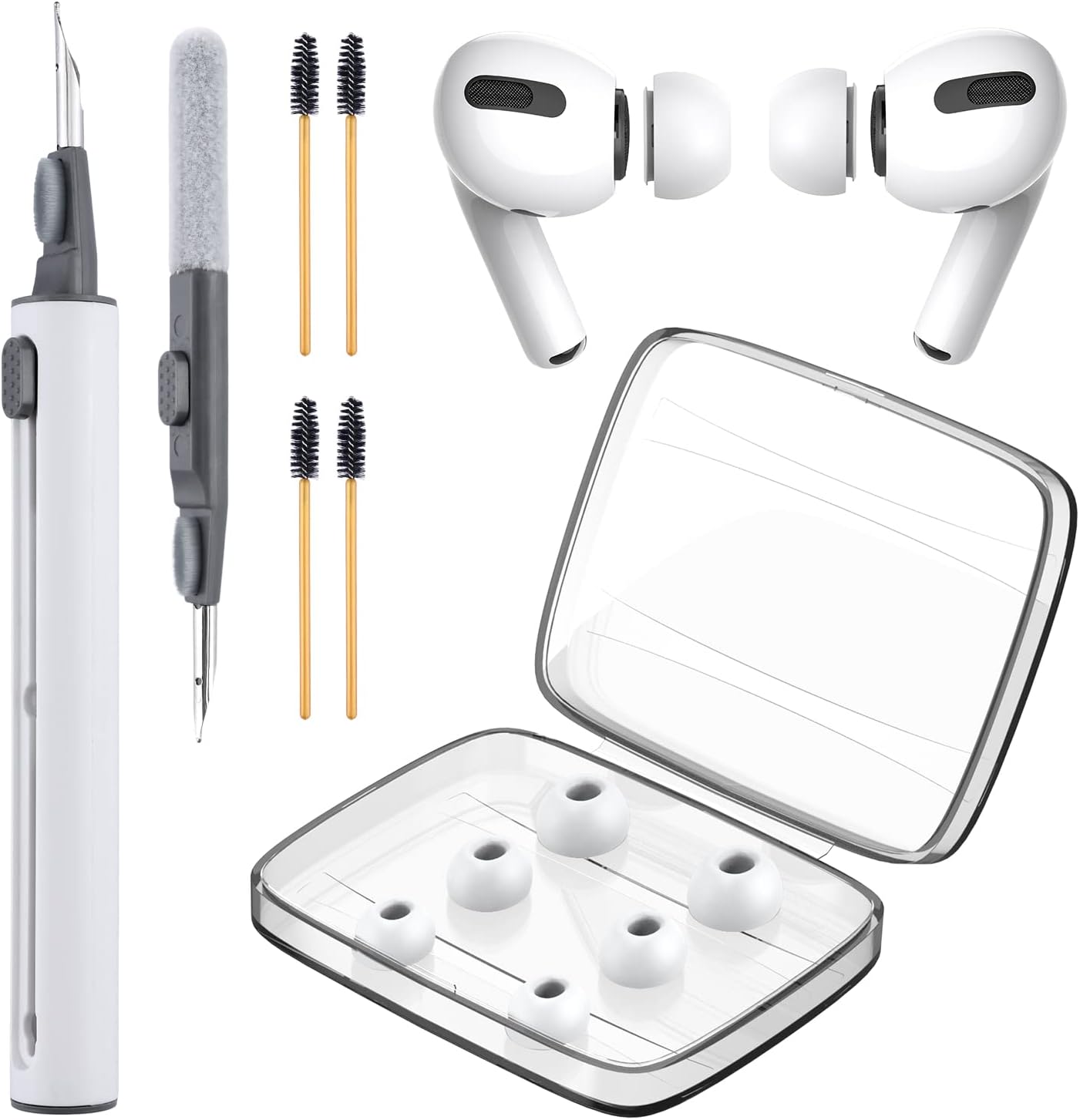 [3 Pairs] Replacement Ear Tips for AirPods Pro & AirPods Pro 2 with Cleaner Kit, Anti-Slip Silicone Earbuds Tips with Noise Reduction Hole and Portable Storage Box. Fit in The Charging Case(S/M/L)