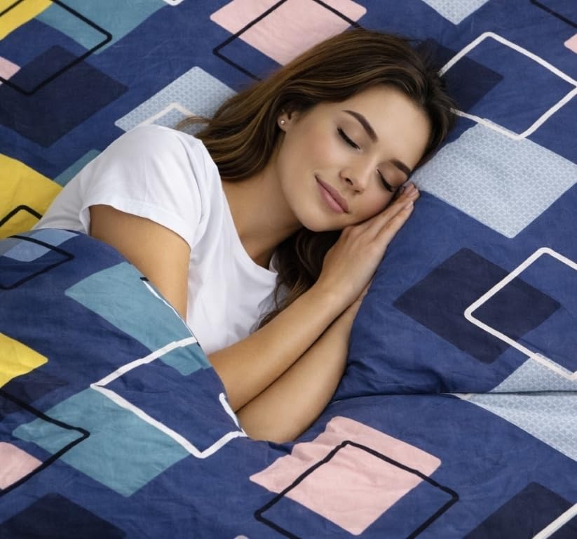 Image of Designer Floral Printed Flat Bedsheet for Double Bed 200tc to 220tc | Ultra Soft Cotton Fabric | King /Queen Size Top Sheet with 2 Matching Pillow Covers - 228 x 228 Cm, Blue and Yellow