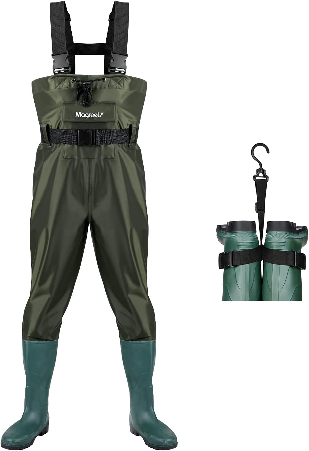 Chest Waders, Waterproof Fishing Hunting Waders for Men Women with Boots, Waterproof Bootfoot 70D Nylon Wader for Duck Hunting Fly Fishing, Green/Brown Size 7-Size 13