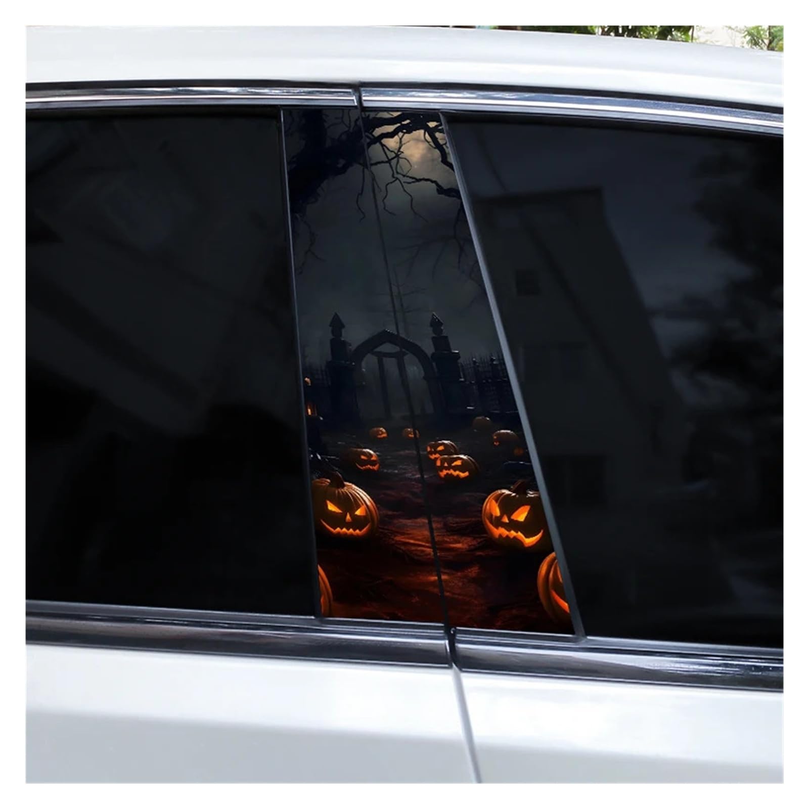 Car Side Decals 2pcs Halloween Horror Castle Pumpkin Car Stickers Door B-Pillar Sunscreen Center Column Decal(Style A)