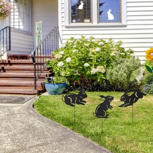 Glitzhome Easter Metal Bunny Yard Stake, 16"H Powder-Coated Matte Black Finish Silhouettes Lifelike Die-Cut Sign Garden Easter Ornament For Lawn Spring Animal Art Lawn Garden Decoration thumb #8