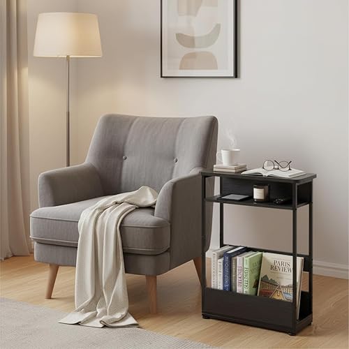 Miniatura 2 de Mesa auxiliar estrecha, mesa auxiliar delgada de 3 niveles con estante de almacenamiento, moderna mesa auxiliar delgada para espacios estrechos y
