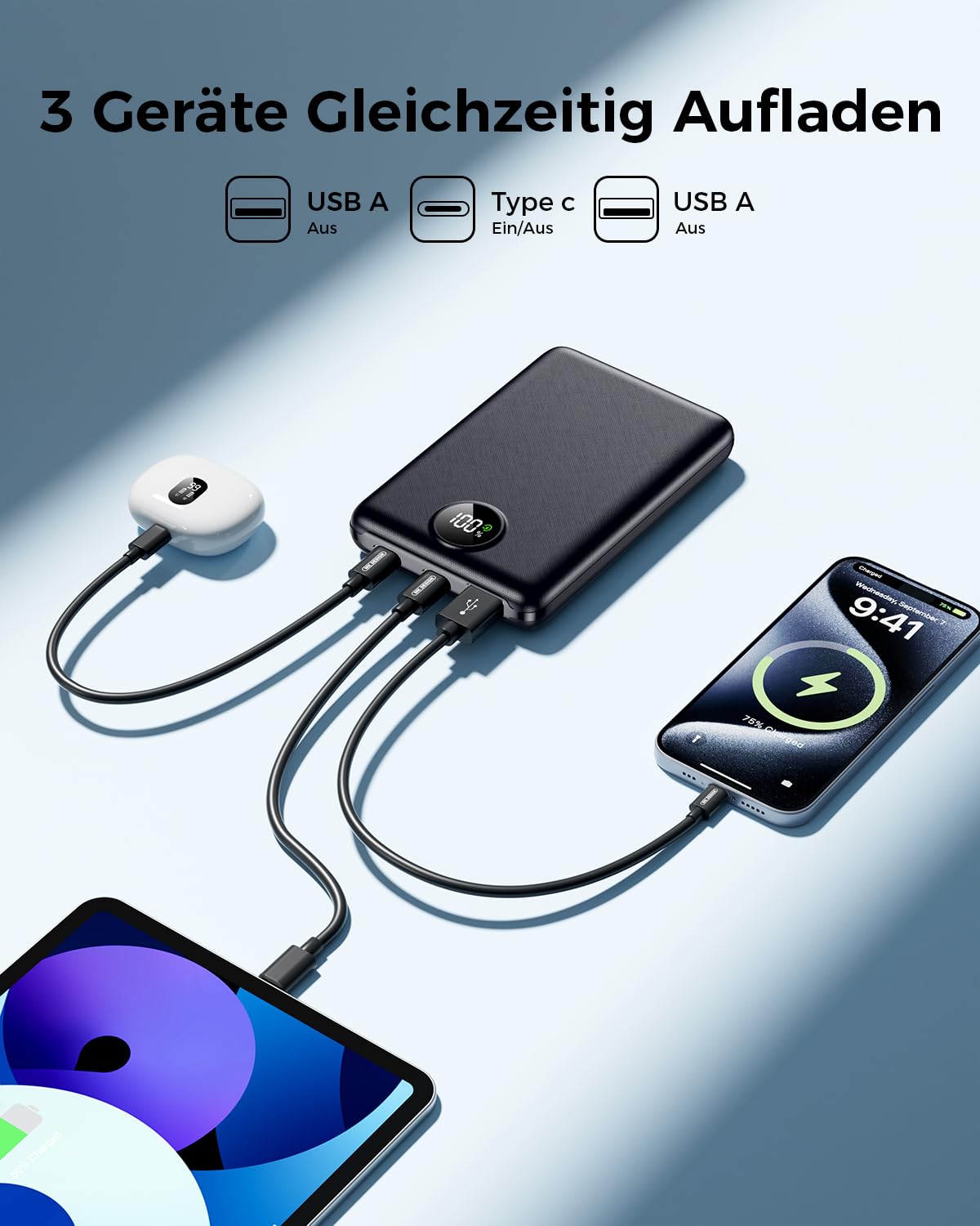 Power Bank 20000mAh 22,5W Carga Rápida con Pantalla LED | Batería externa compacta con PD 3.0/QC 3.0, cargador USB-C para iPhone 17–12 y uso diario o viajes